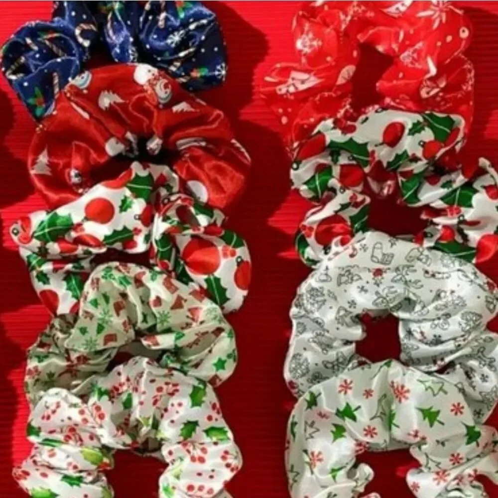 Christmas Hair Scrunchies Random 7 Festive Prints Colorful Patterns OS New